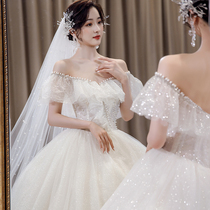 Shoulder 2021 new bride main wedding dress go out dress high end big tailing French light wedding vintage summer