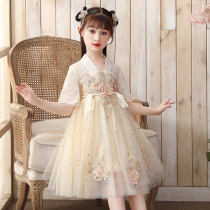 Hanfu Girls Summer Dress thin little girl short-sleeved Chinese style summer Tang dress embroidered kimono skirt Children super fairy skirt