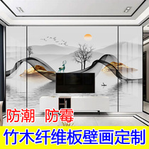 New Chinese style splicing bamboo wood fiber TV background wall integrated wallboard living room atmospheric wall panel quick installation 3D highlight
