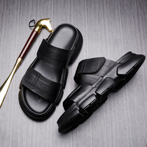 Genuine leather male slippers 2022 Summer new thick bottom lined slippers mens wave beach shoes outdoor magic stick sandals men
