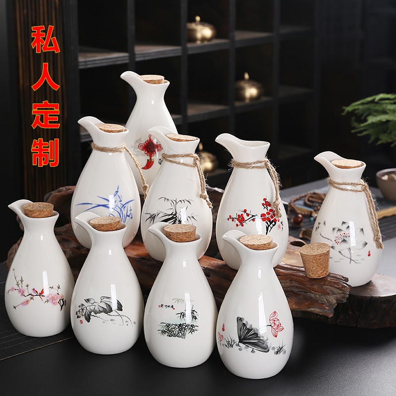 Large bottle wine dispenser, antique ceramic wine pot, white porcelain household wine shaker, Baijiu cup workshop, ancient Chinese custom lettering