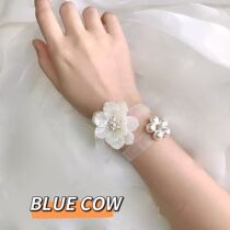 Bridesmaid wrist flower wedding bride sister group Korean style small fresh ins wind pearl white super fairy ribbon