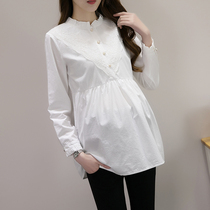 Maternity shirt autumn long-sleeved long-sleeved stand-up collar top New Korean version loose fashion white professional base shirt