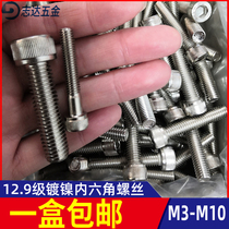 A box of 12 grade 9 nickel plated hexagon screw bolts m3m4m5m6m8m10 cup head cylindrical screws