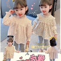 Girls  shirts long-sleeved spring and autumn 2021 new childrens western style floral all-match tops female baby Korean shirts
