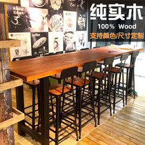 Solid wood bar table Household balcony wall long table Commercial cafe milk tea shop bar high-legged table and chair combination