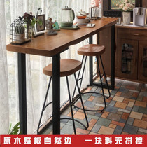  Solid wood bar table Household balcony wall long narrow table Commercial bar table high-legged table Log table and chair combination