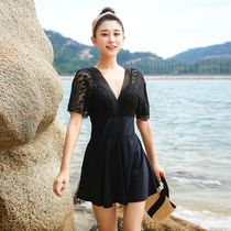 Large size fat mm swimsuit women 2021 new summer fashion sexy belly thin conservative skirt style one-piece hot spring
