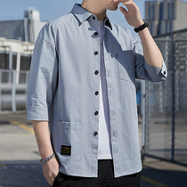 Summer 70% sleeve shirt half sleeve male youth pure cotton casual 100 lap shirt free of hot and easy fashion minimalist tooling