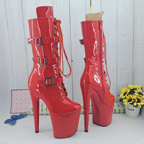 Leecabe four seasons belt buckle red boots Sexy fashion catwalk Super high heels thin heel waterproof platform shoes 4B