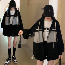 2021 autumn and winter new plus velvety zipped cardiovert jacket big code fat mm200 catty jacket with cap gestation jacket