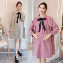 Foreign style Net red pregnant womens fashion loose spring and autumn shirt skirt Korean loose long sleeve dress women