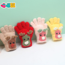 Children's gloves in autumn and winter five fingers warm cute cartoon Korean version of 4-8-year-old boys and girls baby children plush thick