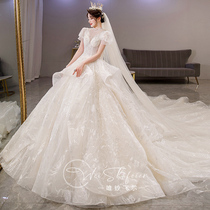 High end wedding dress main yarn 2021 new bridal temperament court style big tailing luxury heavy industry senior thick arm