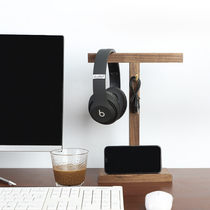 Solid wood ear rack sub-line storage CD enthusiast hanging key storage black walnut desktop mobile phone headset rack