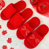 Red wedding slippers home wedding red pair of mens home spring and autumn slippers wedding supplies