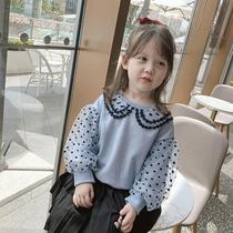  Western style autumn 2021 new childrens lace spring and autumn sweater family baby girl doll collar long-sleeved top tide