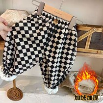 Baby Swan Strips Trousers Children Pants 2021 Autumn and Winter Men and Women Lingge Plus Fleece Casual Tide Pants