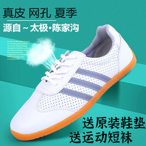 Chenjiagou Taiji shoes womens leather beef tendon bottom mens summer mesh breathable White Taijiquan martial arts practice shoes Black