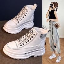 Yang Mi the same leather inner height-increasing white shoes 2021 autumn high-top thick-soled muffin sports and leisure all-match womens shoes