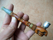 Cigarette Collection 1810-Republic of China Aluminum Pot Jade Mouth Luohan Bamboo Rod Boxwood God Hand Wear Watch Smoke Pot Play