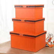 Household finishing box storage box large leather model room decoration ornament orange wardrobe cloakroom storage box