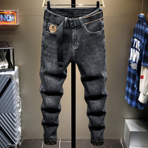 Spring and Autumn New Black Tide Brand Jeans Mens Slim Feet Korean Fashion Mens Casual Loose Elastic Joker