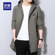 Romon youth business casual jacket 2021 autumn new mens windbreaker long fashion hooded jacket