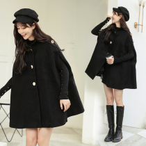 European station autumn and winter New black shawl loose thin temperament small fragrant wind cloak wool coat coat women