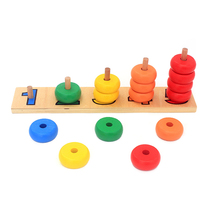  Montessori teaching aids wooden rainbow set column Childrens early education educational toys Childrens color number cognitive matching game