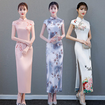  Long cheongsam 2021 new young girl retro slim catwalk performance improved dress summer