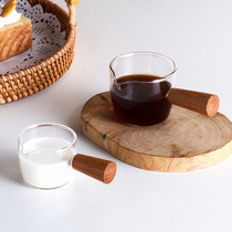 ins glass milk jug small Milk Cup wooden handle milk jar Milk Cup dipping plate seasoning small plate steak Western juice bucket