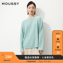 MOUSSY 2021 Spring Summer New solid color round neck shoulder loose casual sweater women 010ESB80-0080