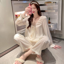 AD fashion charm ~ temperament V-collar Korean pajamas female autumn and winter casual Ice Silk long sleeve two-piece suit