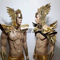 Golden glowing armor conjoined bar DSGOGO muscle male sexy male guest male GOGO performance suit