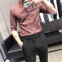 Tide brand 2021 summer new short-sleeved shirt mens Korean youth hot-free business slim-fit solid color casual shirt men