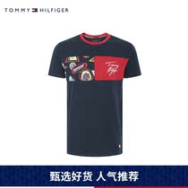 Tommy mens trend fashion pure cotton panel print crew neck home short sleeve t-shirt gift UM0UM01788