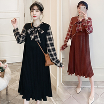 Pregnant womens autumn New Style fashion bow loose temperament dress spring and autumn dress