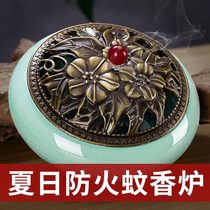 Household large mosquito-repellent incense tray indoor incense sandalwood burner creative ceramic with lid household fireproof incense burner ornaments