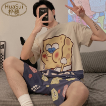 Sleepwear Mens Summer Pure Cotton Short Sleeve Shorts Teen Home Conserved Men Summer Cartoon 2022 New Suit