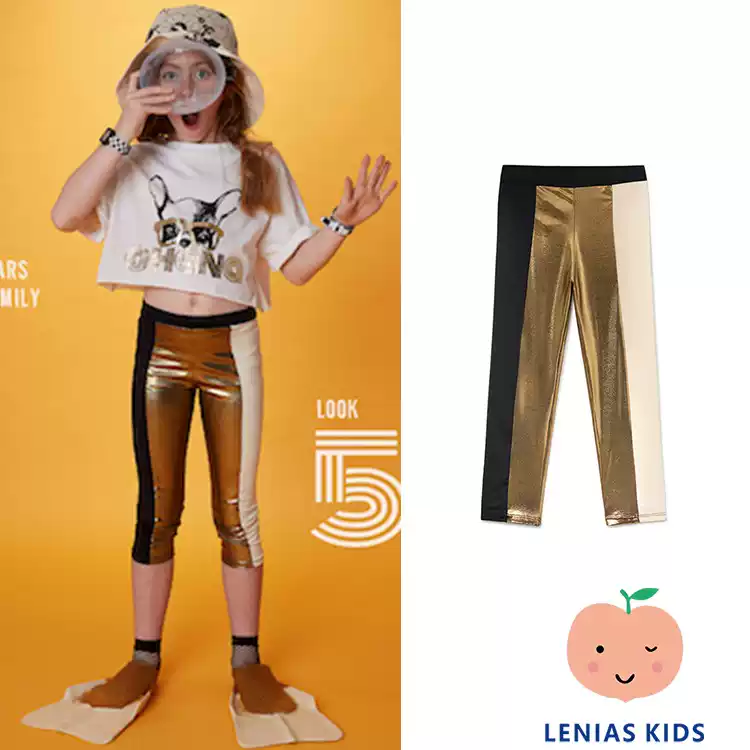 Lenias LN家LCF23SS春夏中性金色拼接柔软打底裤外穿