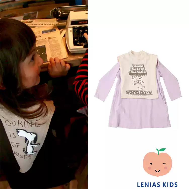 LeniasLN家Denim Dungaree23AW秋冬卡通史努比长袖连衣裙