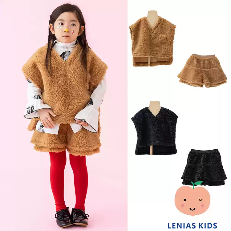 Lenias LN家日本folk made24aw秋冬可爱羊羔绒马甲+裙裤