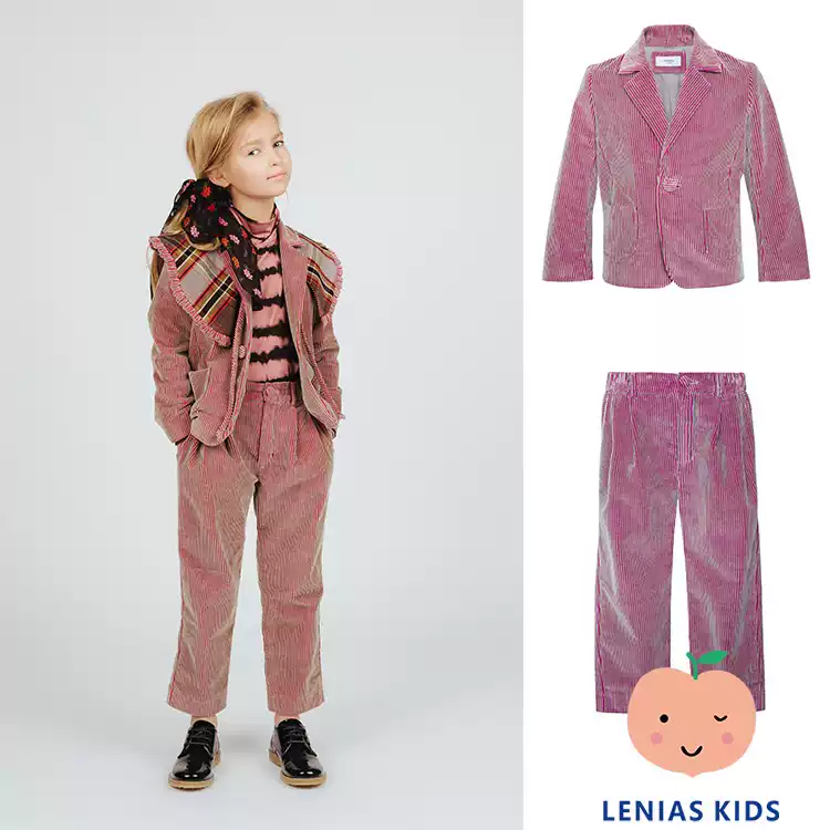 lenias LN家paade mode21AW秋冬 女童粉色丝绒西装套装