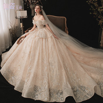 Shoulder French main light wedding dress 2020 new big tailed high waist pregnant woman Starry Sky 2021 bride luxury