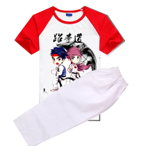 Summer Taekwondo T-shirt Cotton short-sleeved taekwondo T-shirt Quick-drying childrens road suit training shorts Beginner clothing
