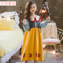 Girls Spring and Autumn Cotton Pajamas Children Autumn Princess Nightdress Baby Little Girl Long Sleeve Home Clothes Parent-Child Mother