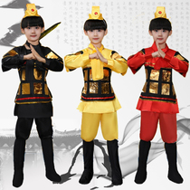 Ancient soldiers of the children performed to serve the men and womens armor General Terracotta Warriors ancient clothes and flowers Mulan ethnic opera performances