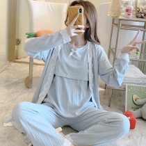 Lunar Subsuit Spring Autumn Pure Cotton Postnatal Breastfeeding Summer Thin maternal breast-feeding clothes Three sets April 3 Pregnant Woman Pyjamas