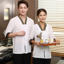 Tea artist overalls sweat steaming sauna waiter work clothes foot massage technician summer short sleeve mens shirt